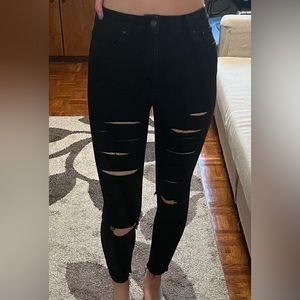 Zara Ripped/ Distressed Skinny Black Jeans